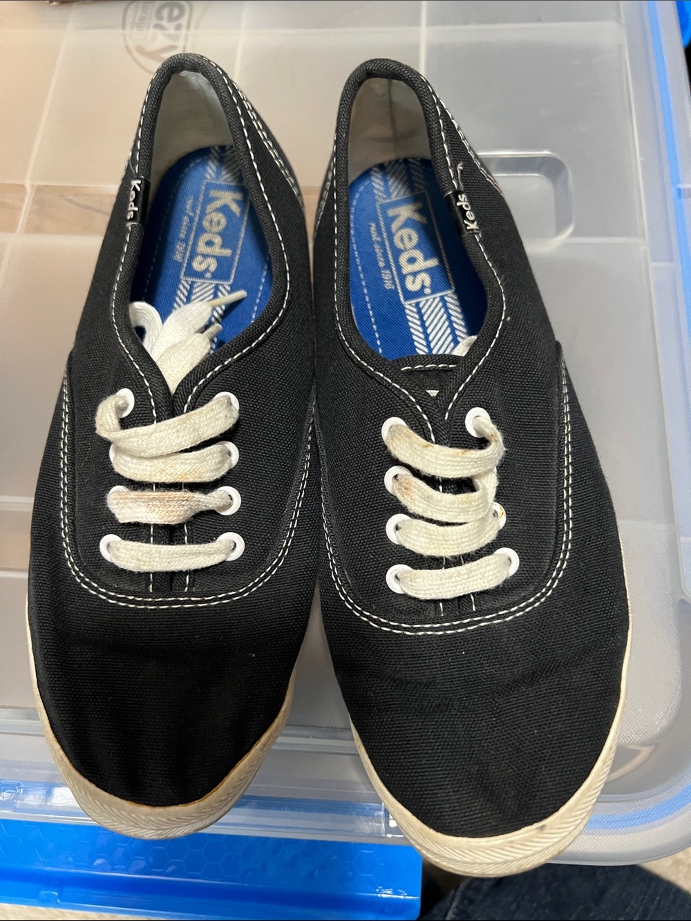 Keds Black Canvas Lace-Up Sneakers with White Laces